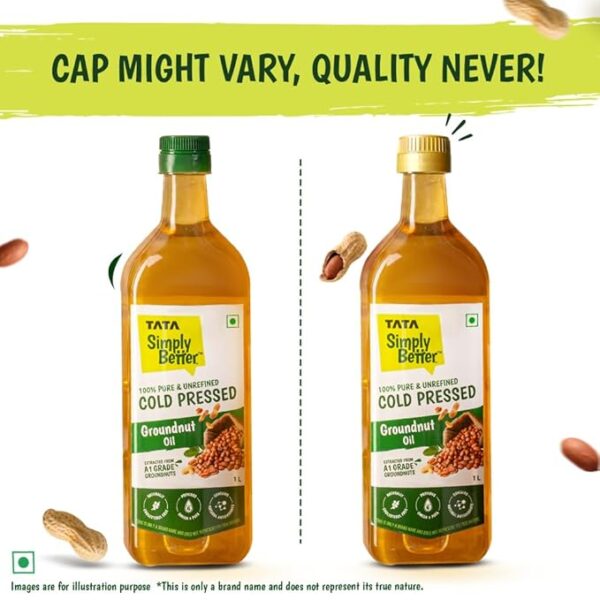 Tata Simply Better Pure & Unrefined Cold Pressed Groundnut (Peanut) Oil,Kolhu/Kacchi Ghani/Mara Chekku/Ganuga,Naturally Cholesterol Free,1L,Groundnut Oil Rich Aroma & Flavour Of Real Groundnuts - Image 2