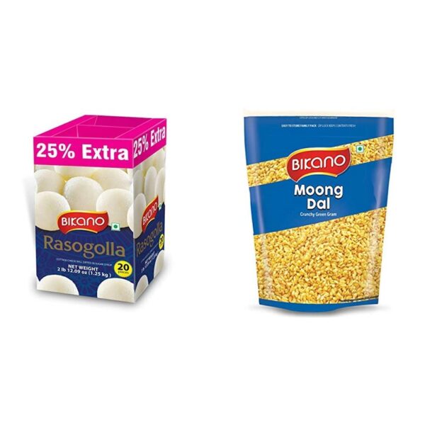 Bikano Rasogolla 1kg (with 25% Extra) & Moongdal Salted Pouch 1 kg