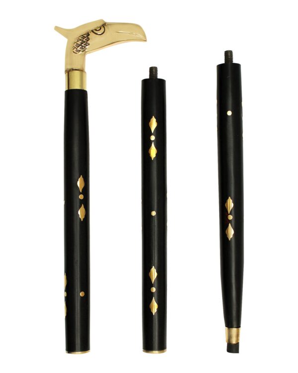 BIJNOR - METAL INLAY IN WOOD Handmade Wooden Folding Walking Stick 36 Inches - Handcrafted Walking Cane with Brass Handle - Gifts Ideas