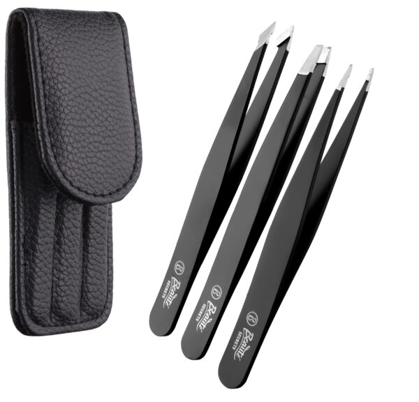 Beaute Secrets Tweezers Set - Tweezers for Eyebrows - Great Precision Plucker for Facial Hair Splinter and Ingrown Hair Removal Hair Threading(Black)