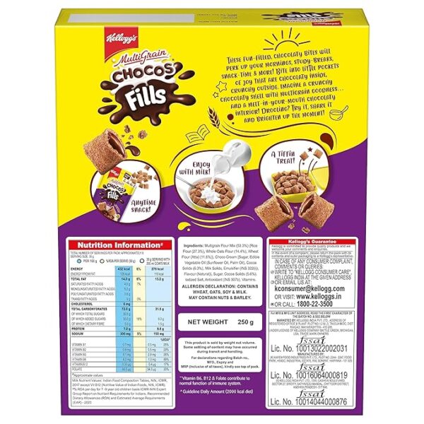 Kellogg's Chocos Fills 250g | Double Chocolaty, Anytime Snack | 3 Grains: Oats, Wheat & Rice, Protein Rich, 0% Maida - Image 2