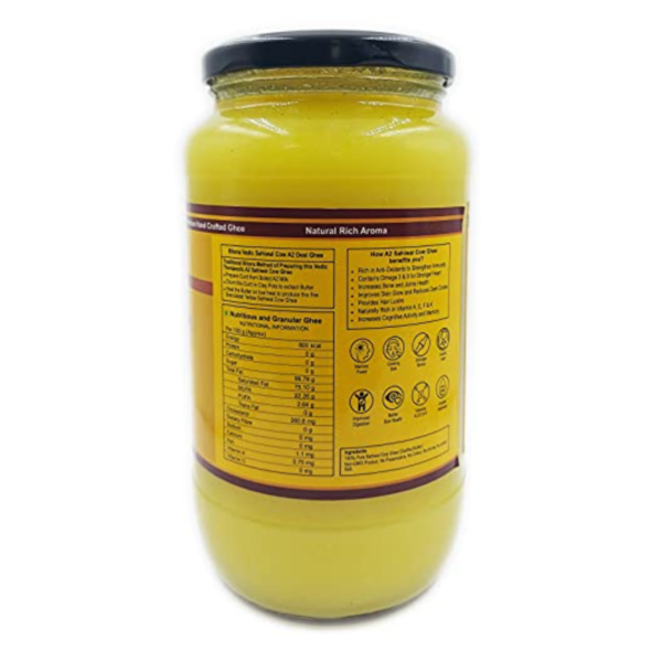 Farm Naturelle-A2 Desi Cow Ghee| Grass Fed Sahiwal Cows |Vedic Bilona method -Curd Churned - Golden, Grainy & Aromatic, Keto Friendly, NON-GMO, Lab tested | 1 Kg With a Wooden Spoon In Glass Jar - Image 2