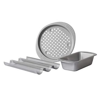 Meyer Bakemaster Non-Stick 3-Piece Bakeware Set – Baguette Tray + Pizza Crisper + 2LB Loaf Tin