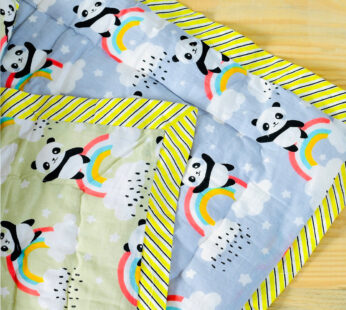 Masu Living Reversible Character Quilt- Rainbow Panda- Grey & Muddy Yellow for 0-6 year old kids