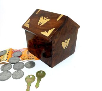 WROUGHT IRON CRAFTS Wooden Handcrafted Money Bank Hut Shaped (Kids)